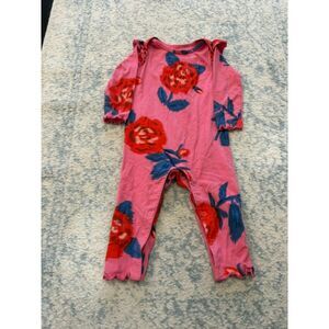 Tea Collection Pink Floral Romper with Ruffles